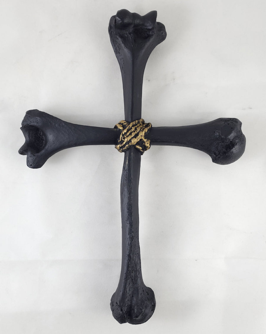 Bone Cross Flat Black with Faux Gold Wrap