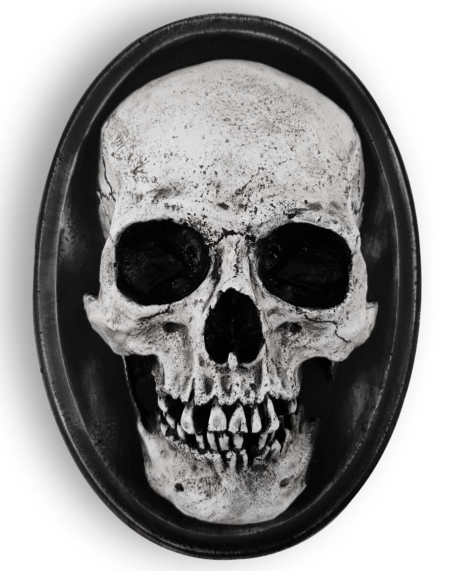Small skull on oval plaque front view.
